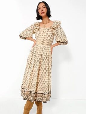 Cleobella Delilah Smocked Floral-Print Smocked Midi Dress